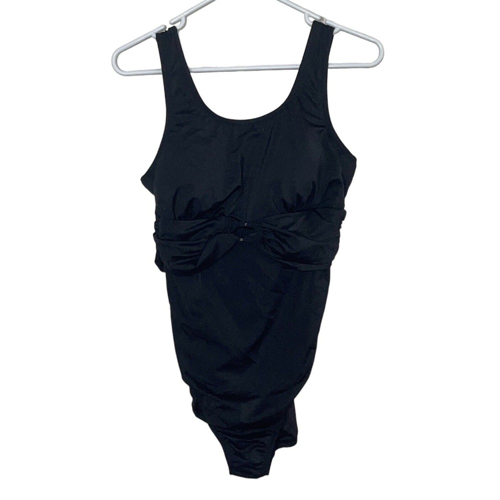 womens lands end swimsuits 8L Black One Piece Scoop Neck